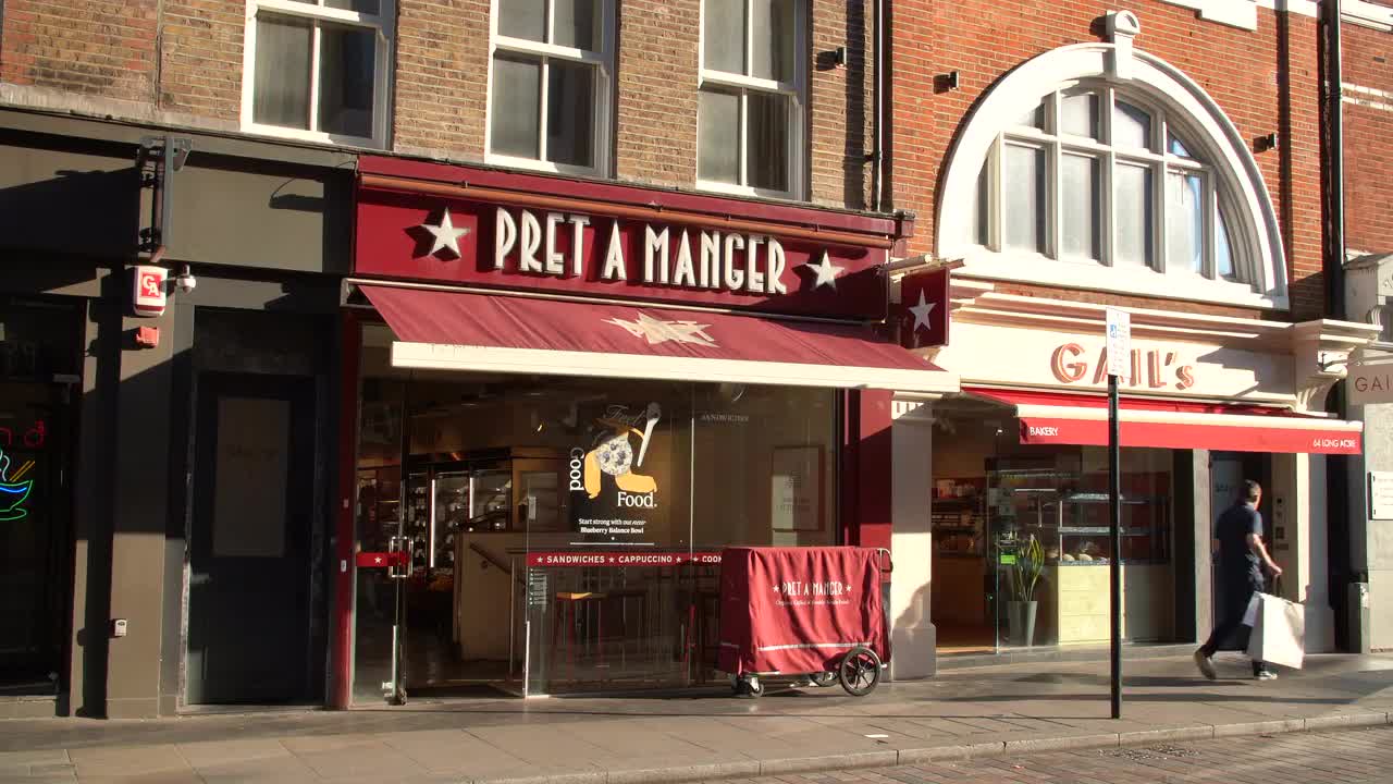 Pret a Manger Storefront on a Busy Urban Street