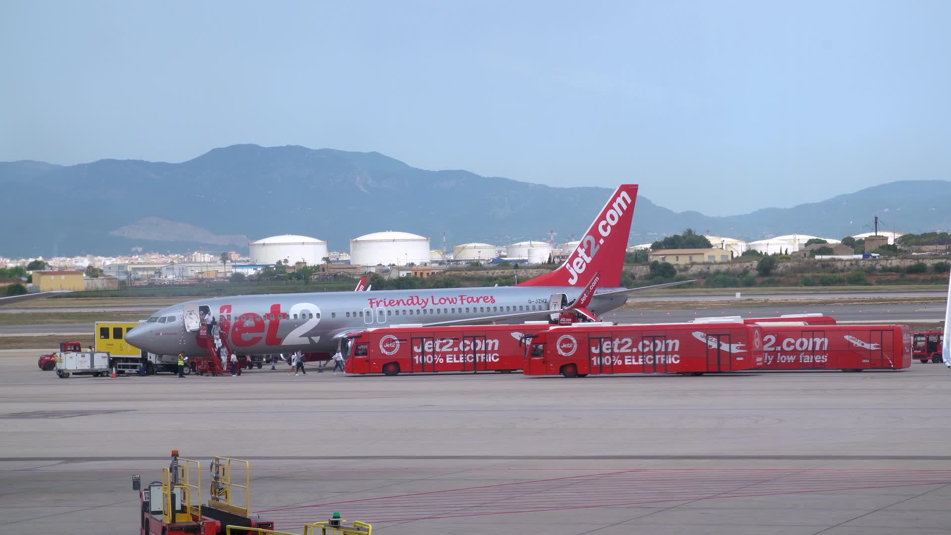 Jet2 Aircraft at Airport with Electric Buses