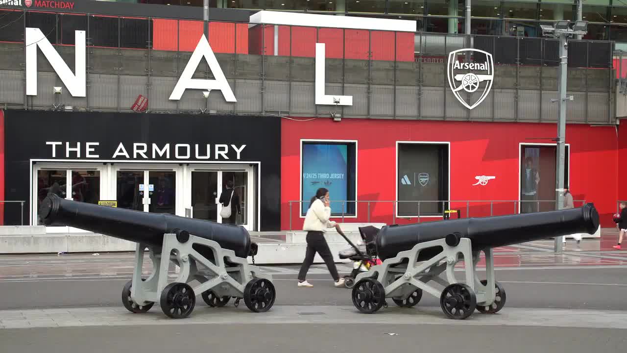 Arsenal Stadium Exterior with Cannons