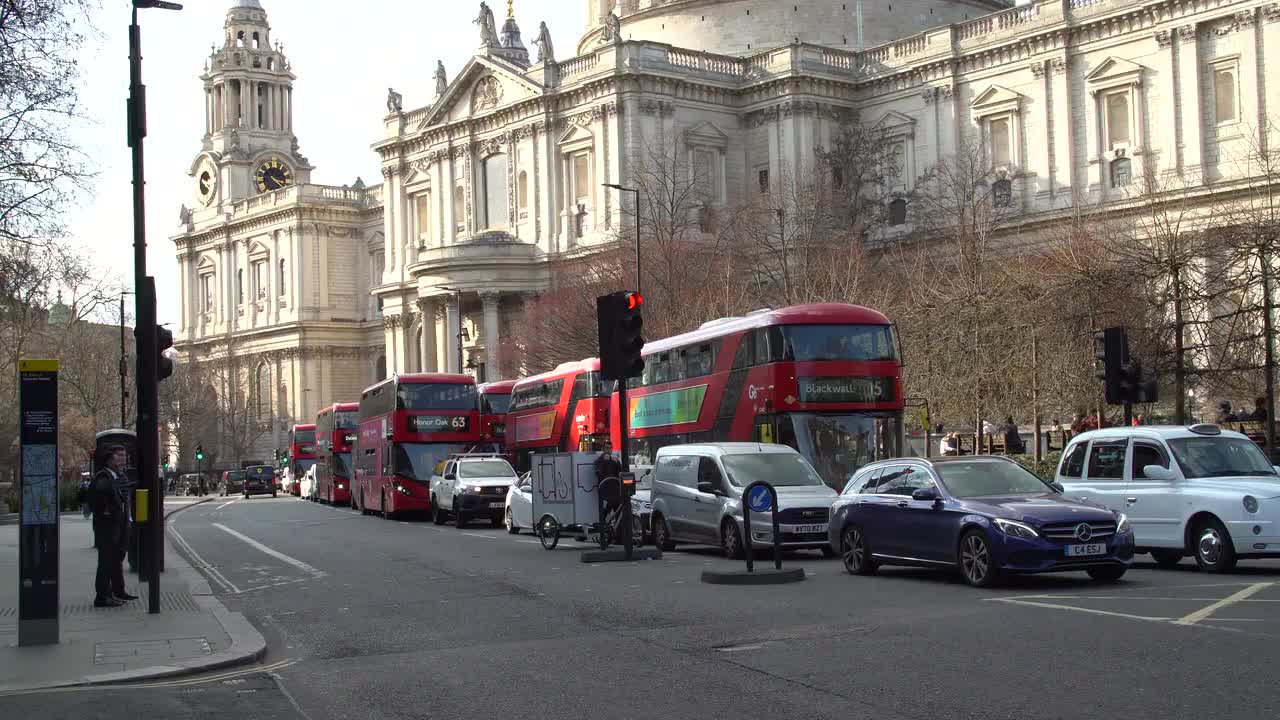 St Paul's Cathedral and Busy City Traffic in London