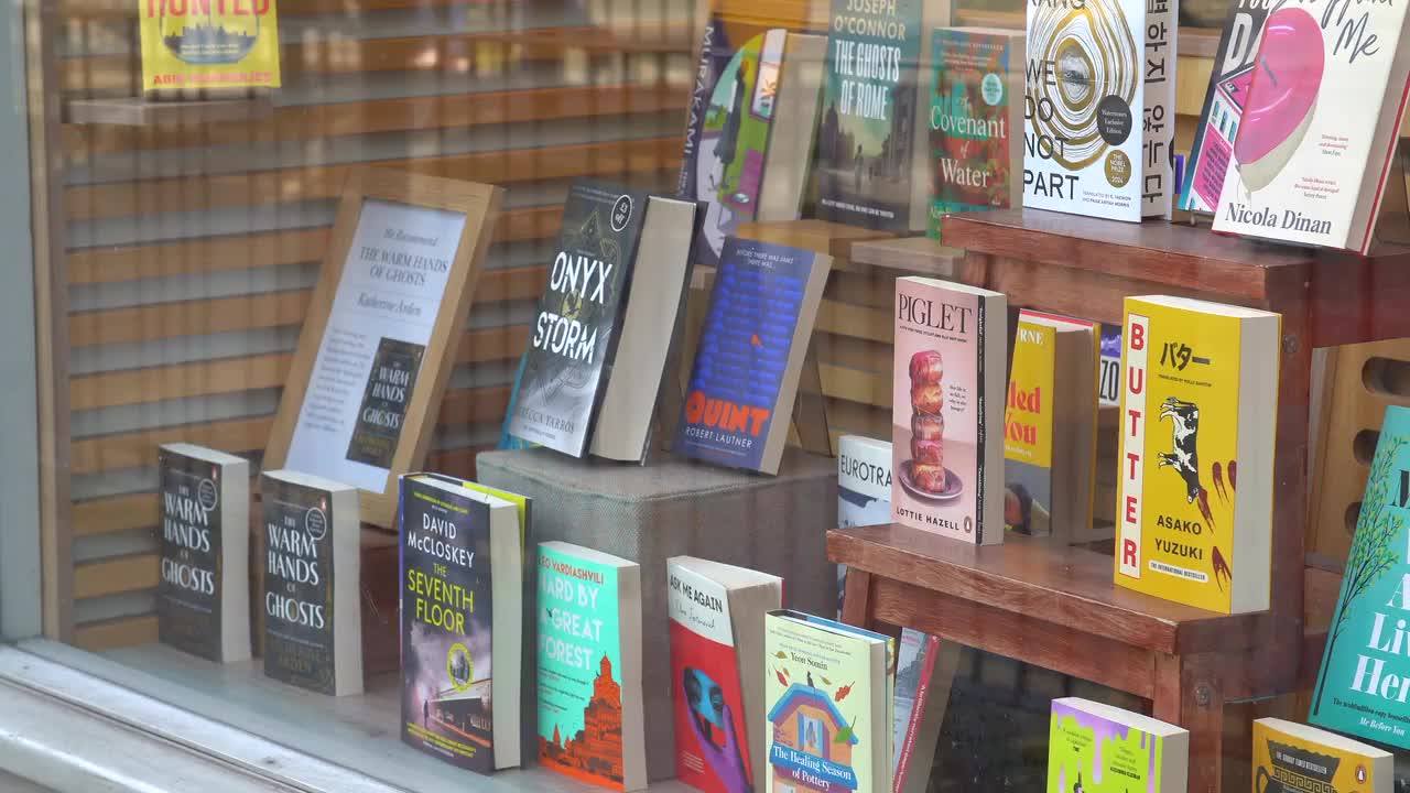 Bookstore Window Display with Bestselling Novels