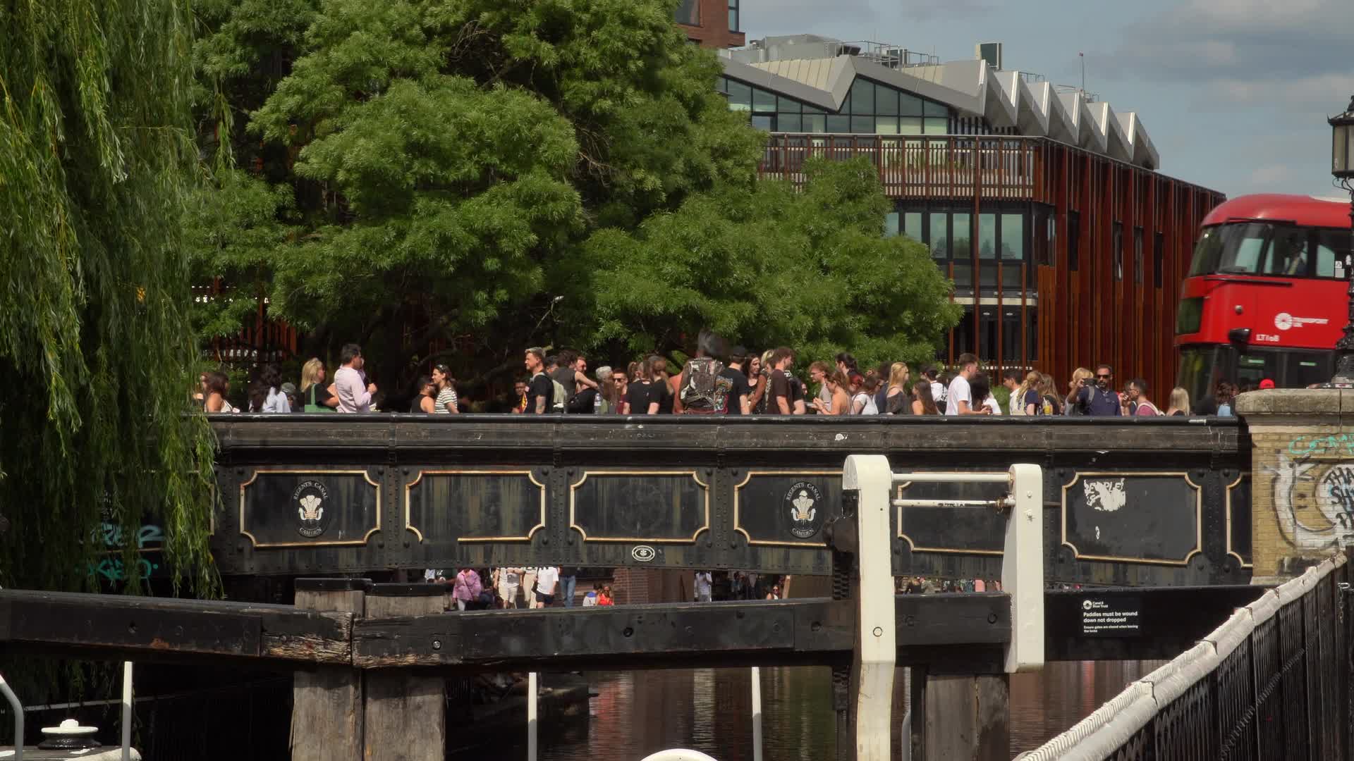 Busy Camden Lock Bridge on a Sunny Day