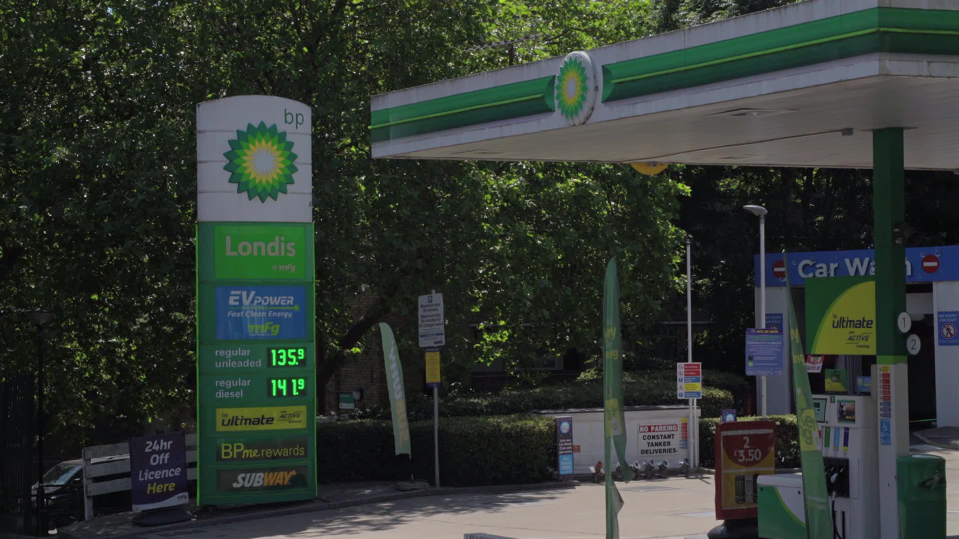 BP Service Station on a Sunny Day in London