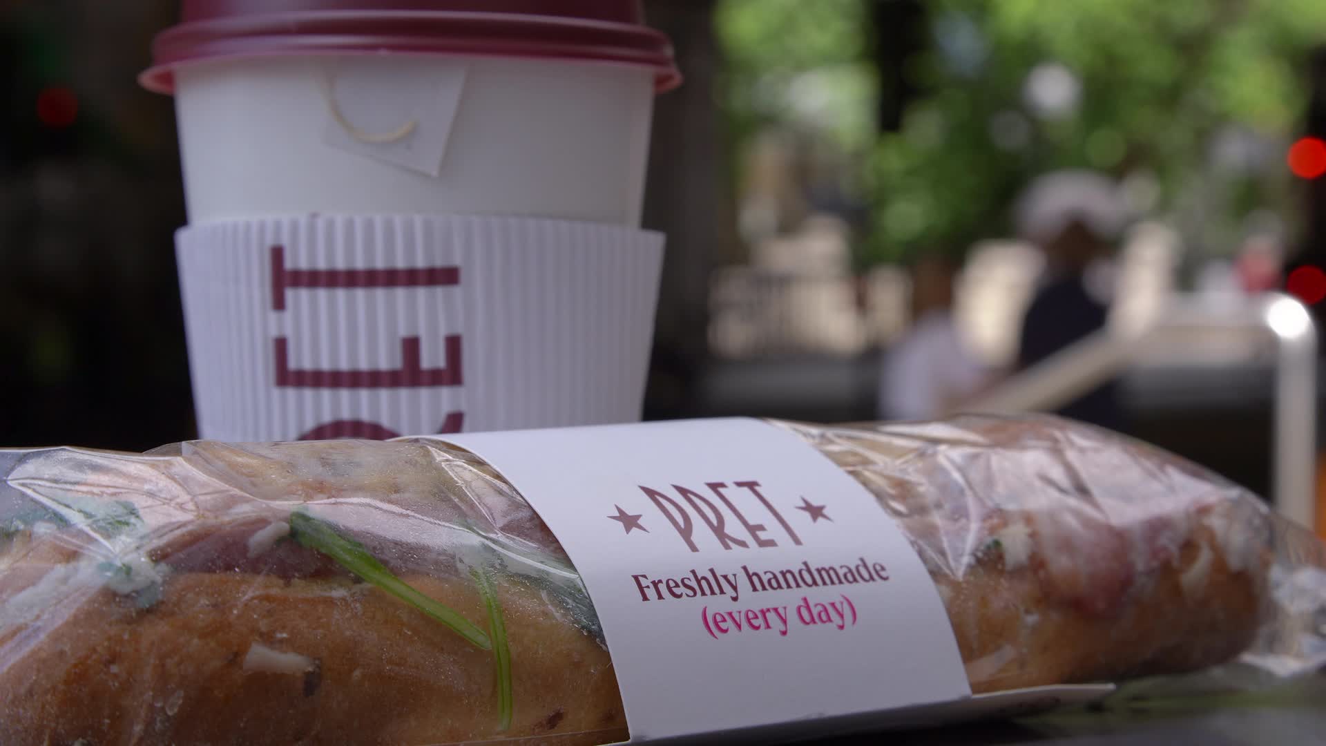 Pret A Manger Coffee and Sandwich Close-up