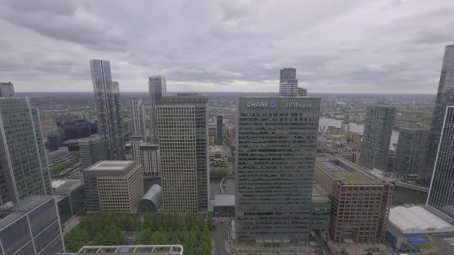 Aerial View of London's Financial District on a Cloudy Day
