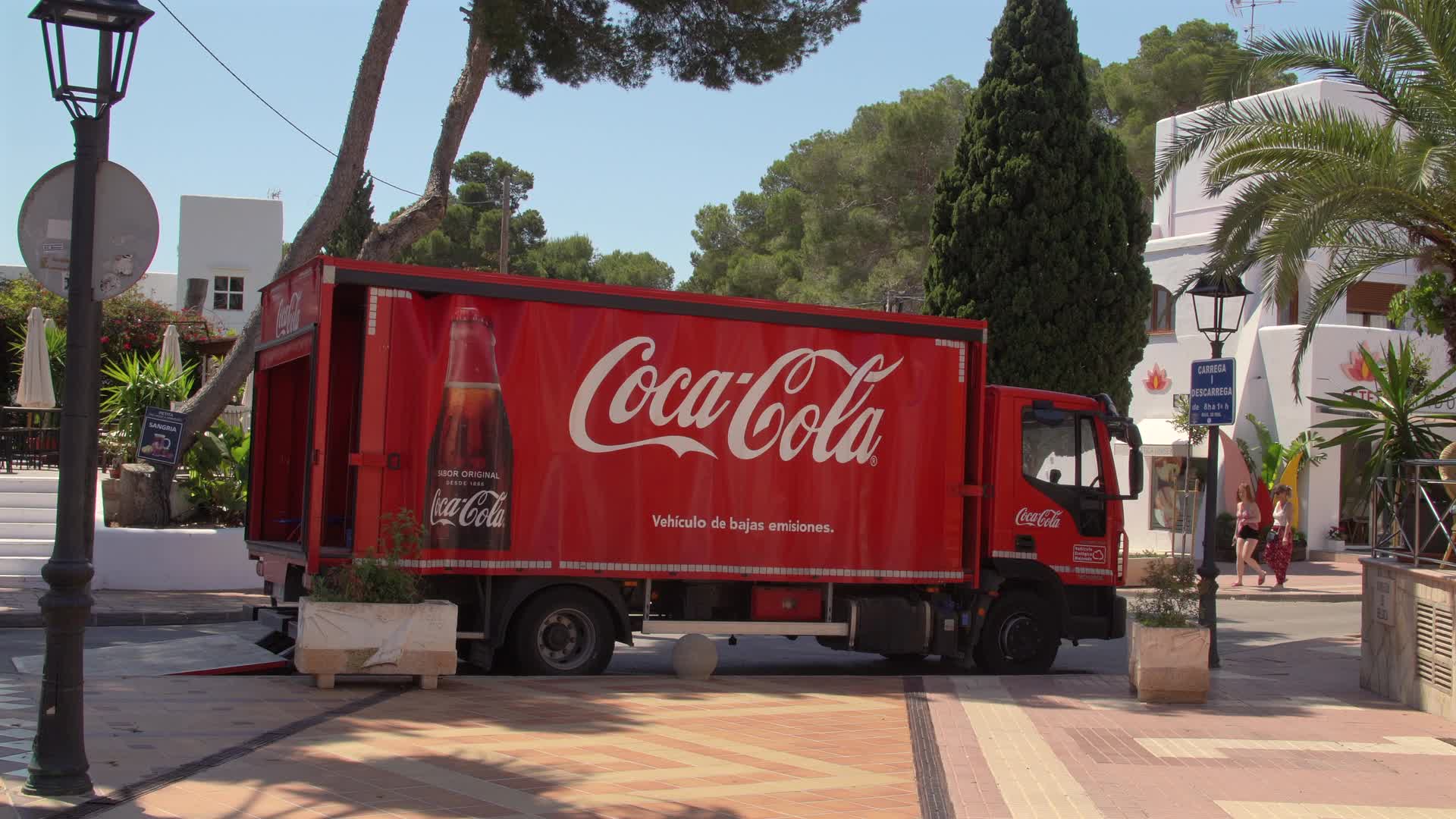Coca-Cola Delivery Truck in Sunny Tourism Hotspot Cala d'Or, Mallorca, Spain