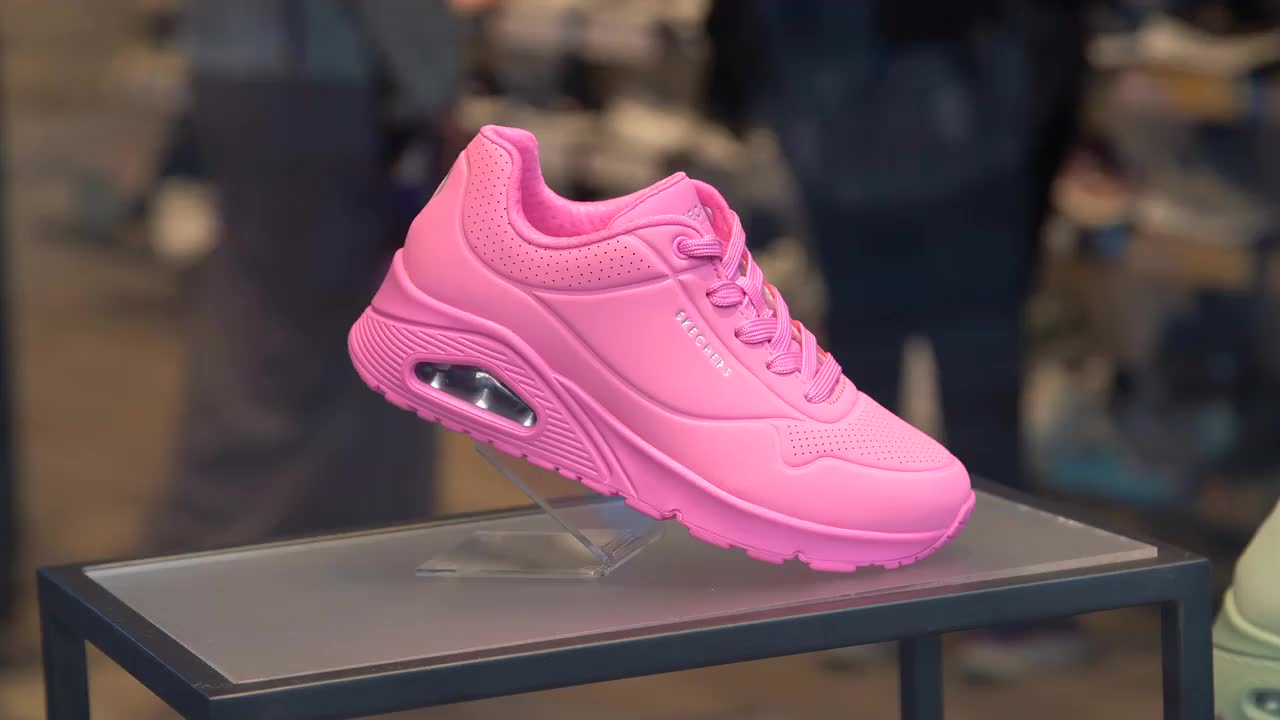 Vibrant Pink Skechers Sneaker Display in Retail Setting