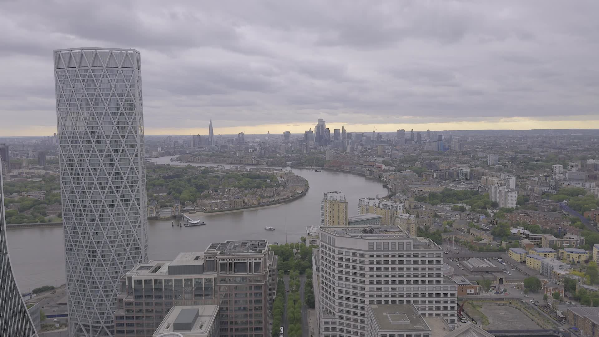 Aerial View of London Skyline with Thames River