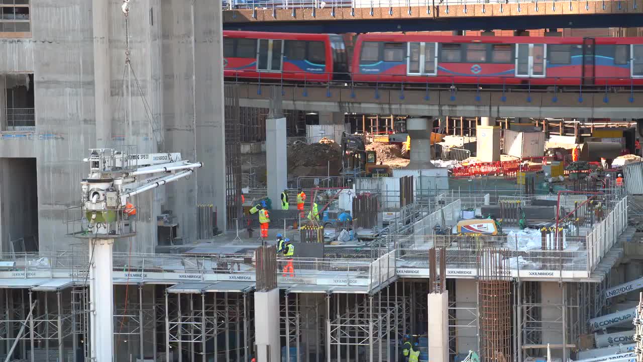 Urban Construction Site with Passing Train