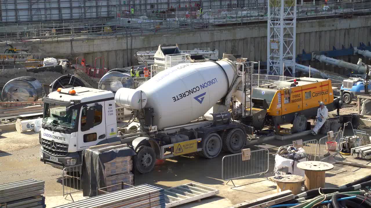 Concrete Mixer at Urban Construction Site