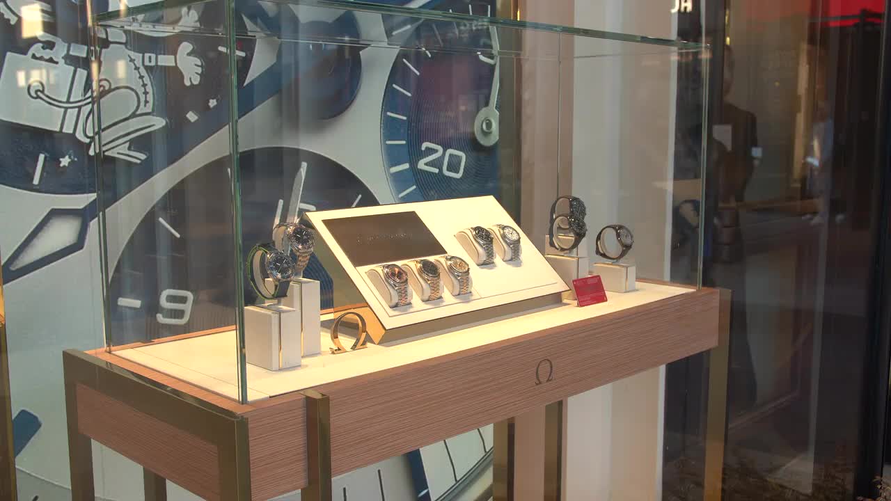 Luxury Omega Watch Display in Storefront
