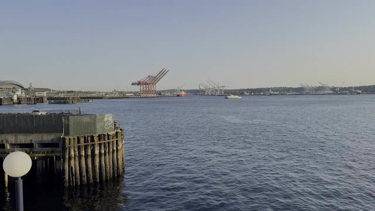 Port of Seattle Waterfront Skyline with Cranes