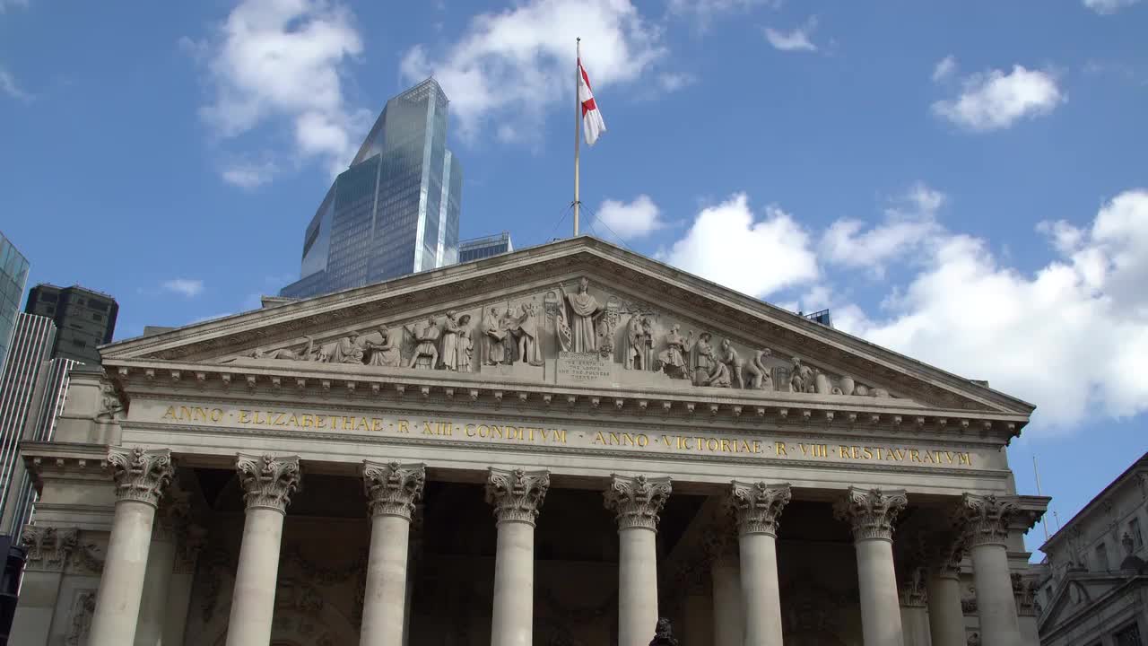 Royal Exchange Building in London 4K Stock Footage