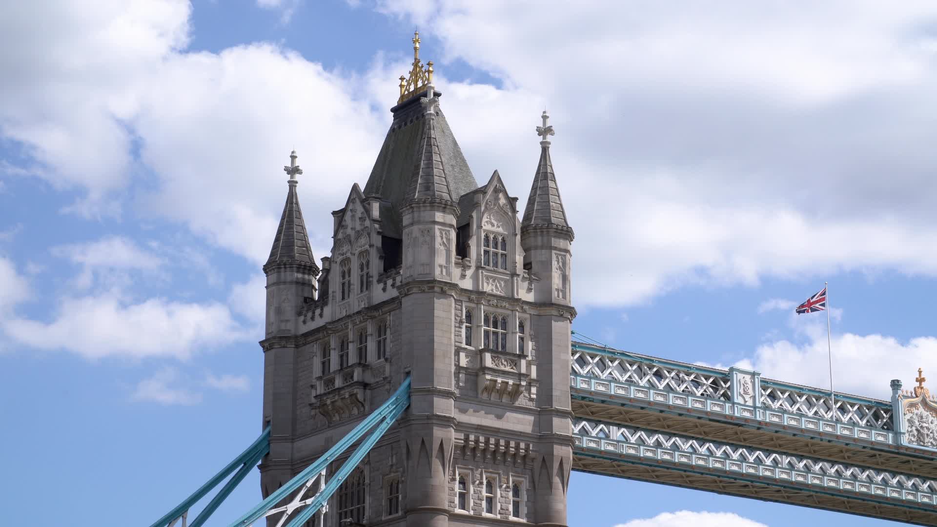 Tower Bridge in London with Union Jack