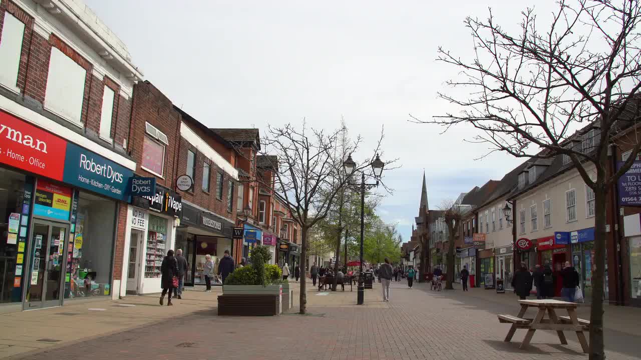 Busy Town Center Shopping Street in Spring