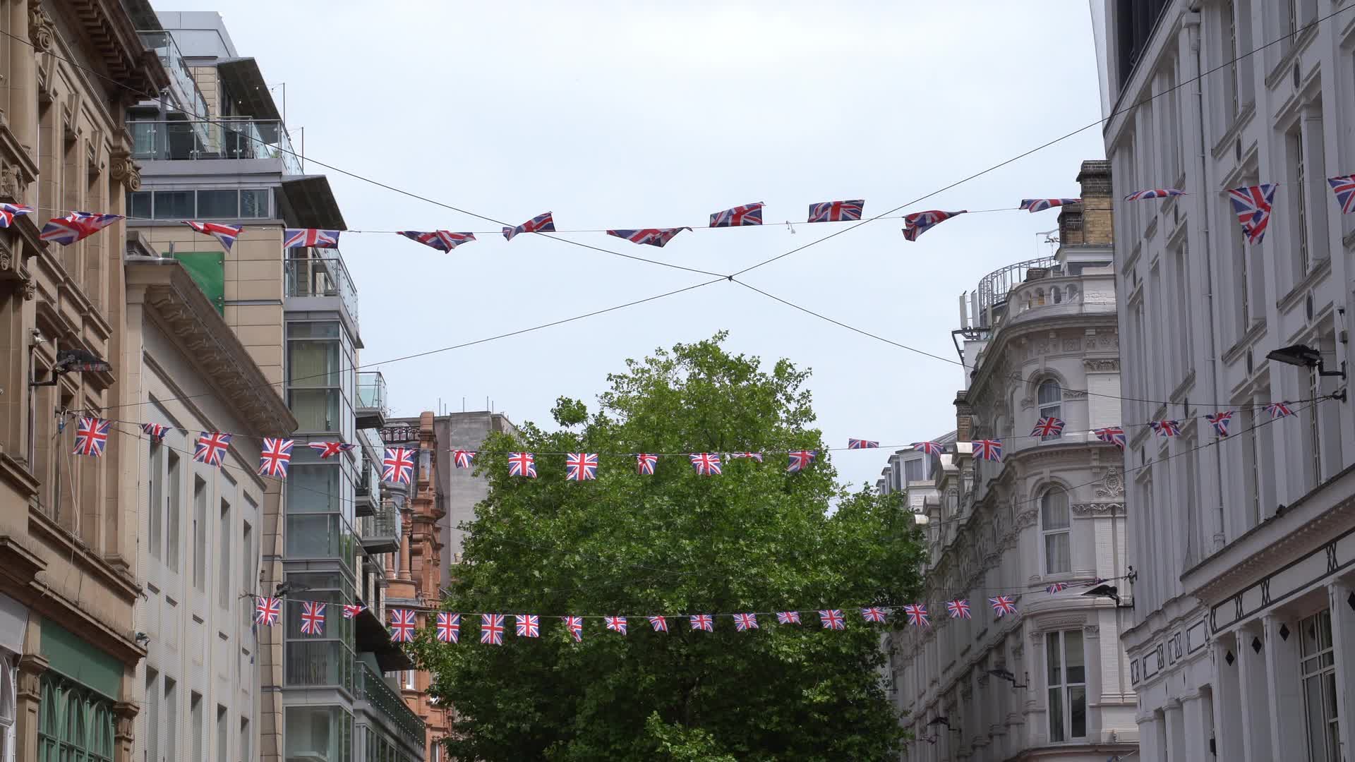 Union Jack Flags on New Street in Birmingham, UK
