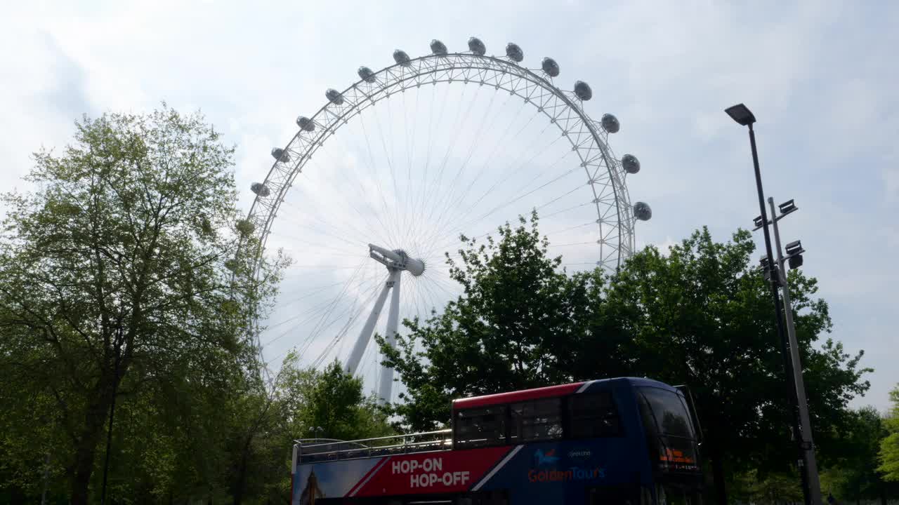 London Eye with Tour Bus on a Cloudy Day