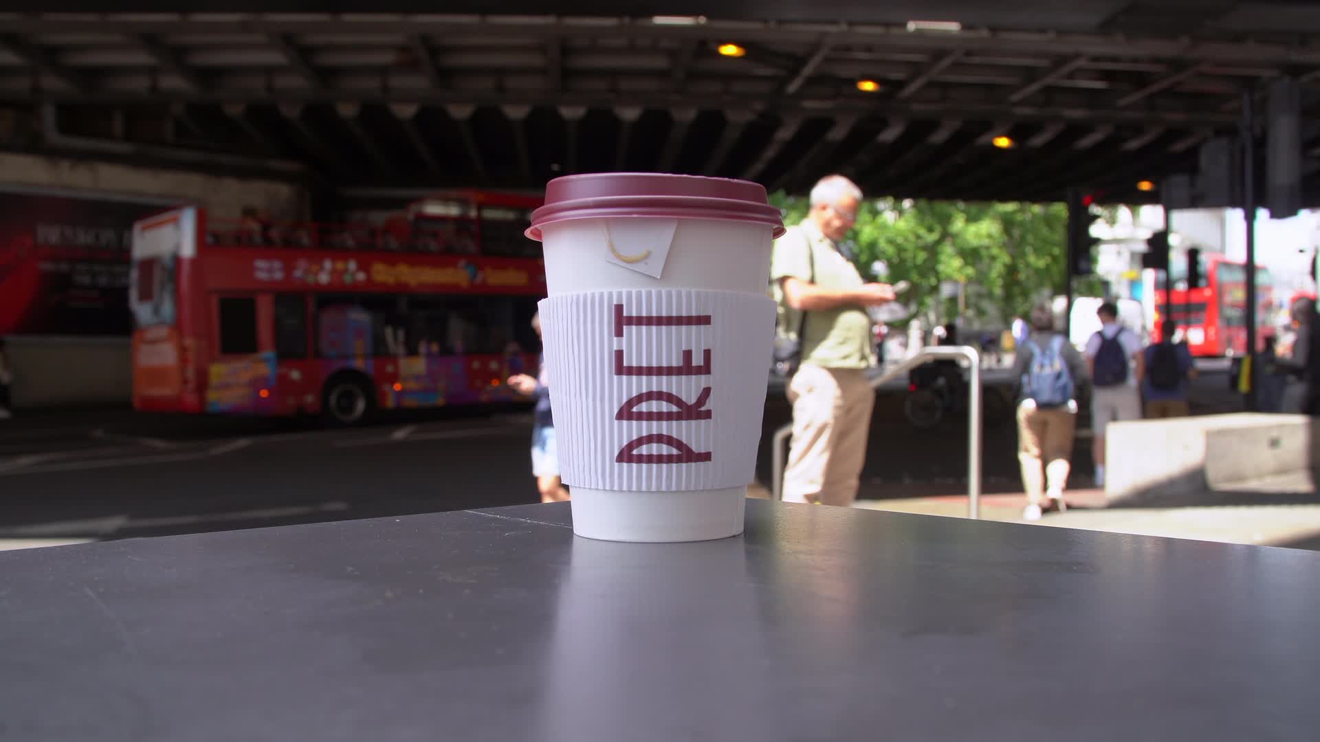 Pret A Manger Coffee Cup on Table in London Street 
