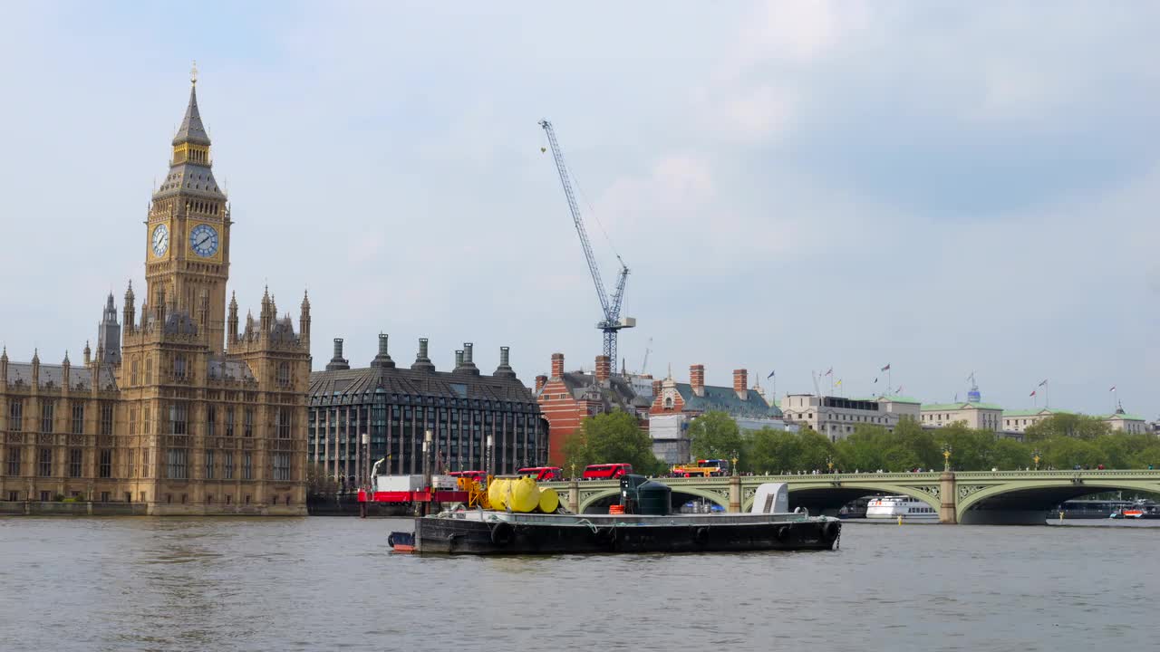 Thames River View of UK Parliament and Westminster Bridge in London