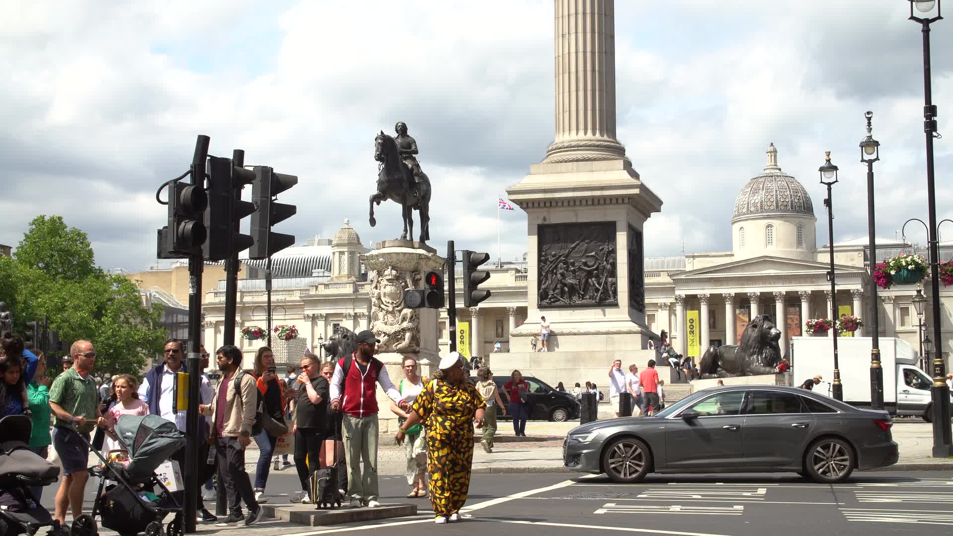 Trafalgar Square Summer Day Scene with Nelson’s Column
