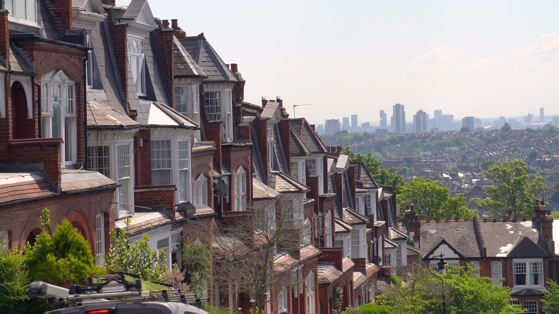 Charming London Residential Street with City Skyline