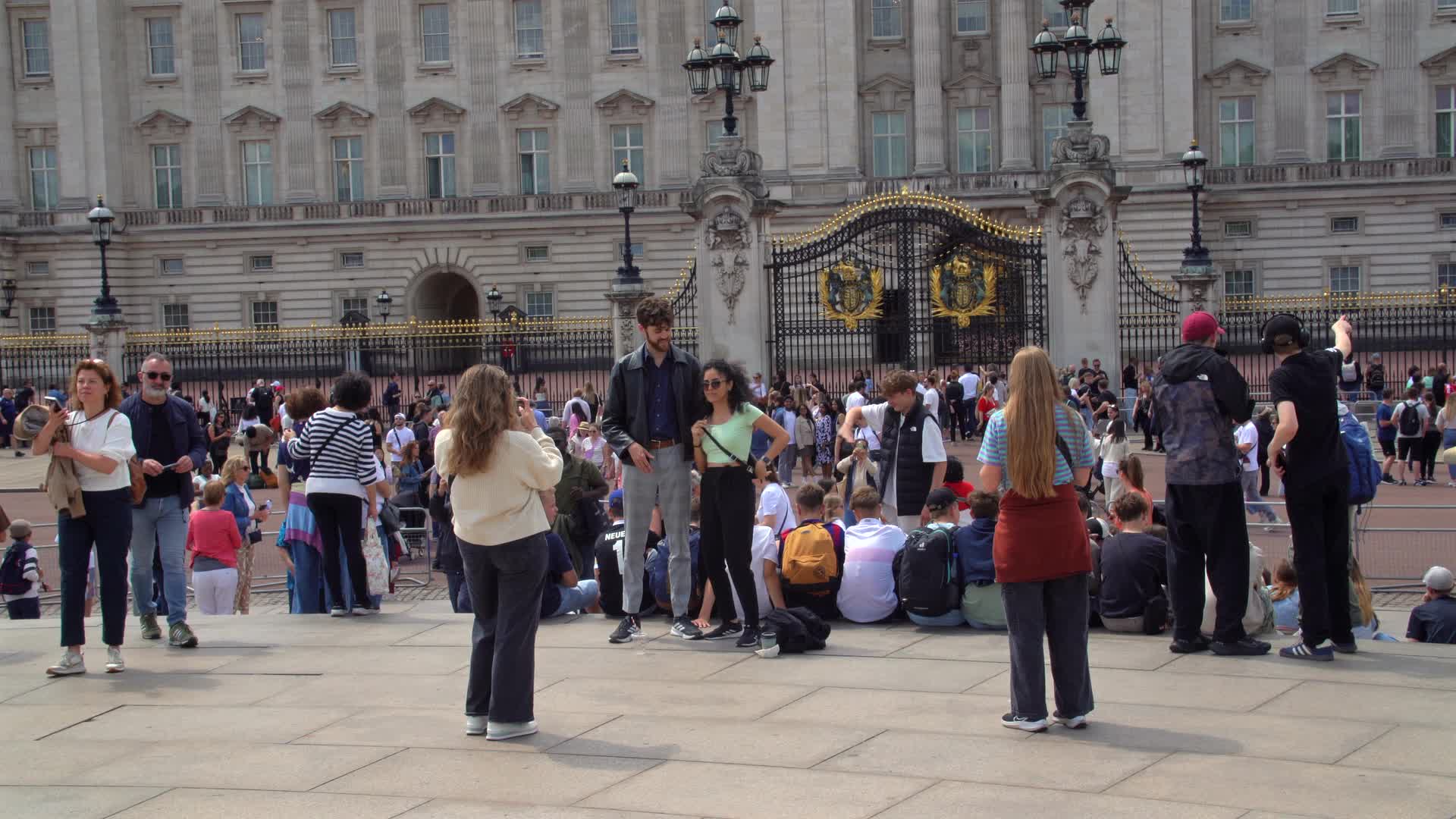 Crowds at Buckingham Palace in London, UK