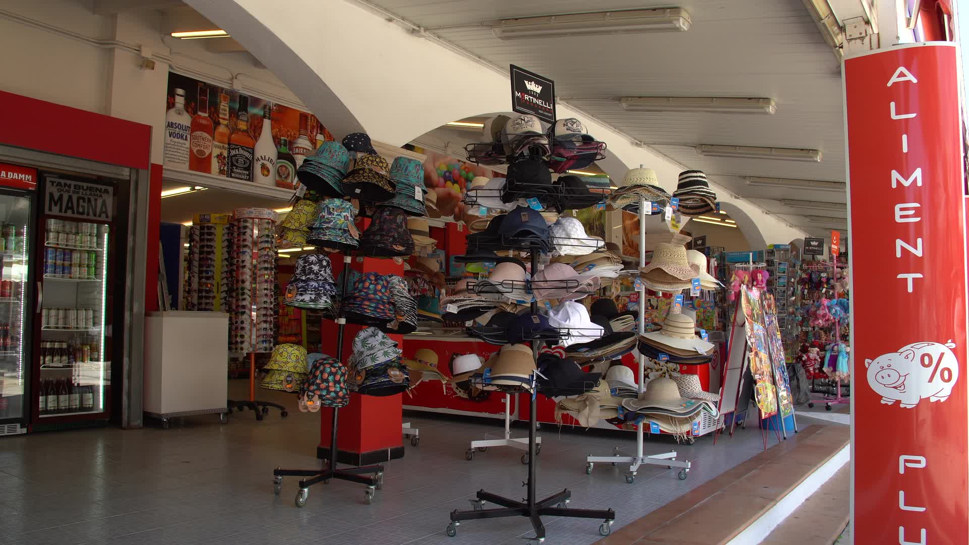 Hat Display at SPAR Convenience Store in Cala d'Or, Mallorca, Spain