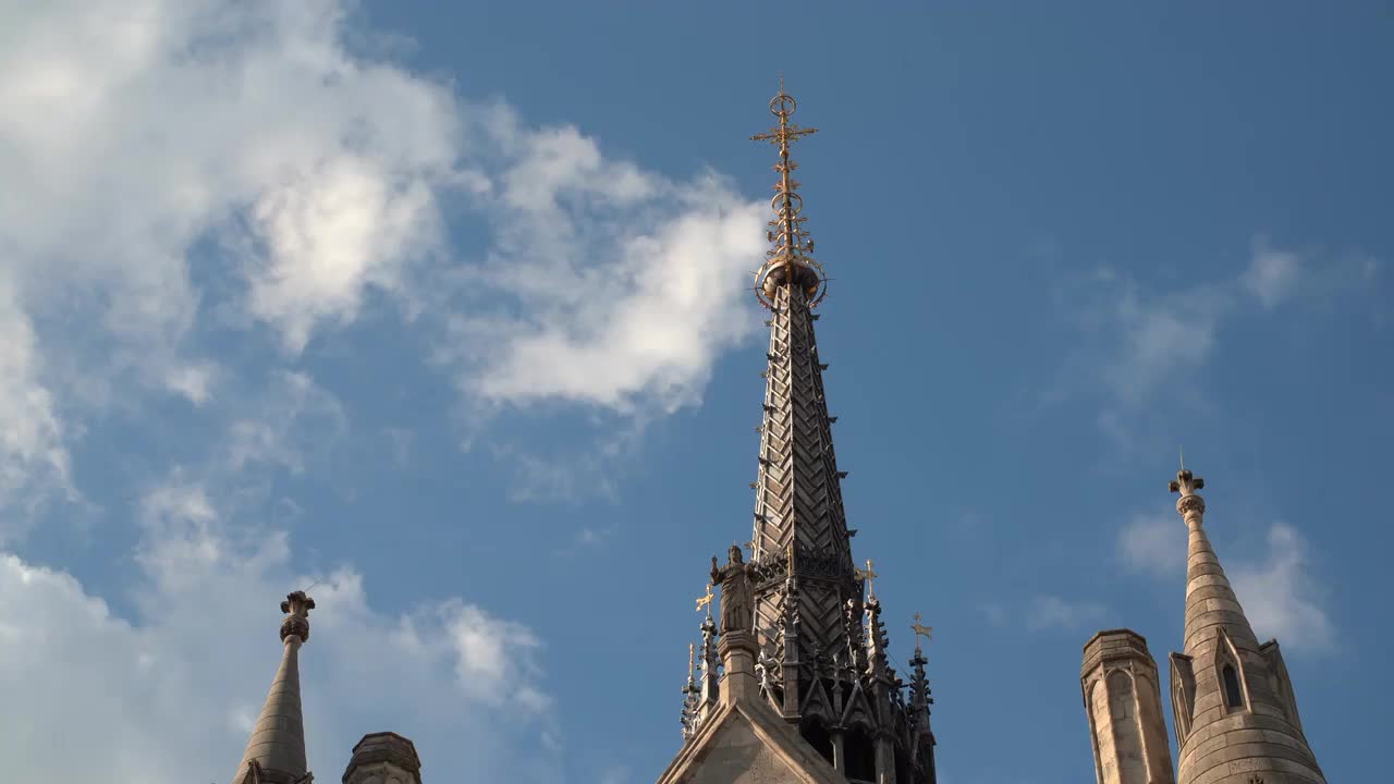 Royal Courts of Justice Spire Against Blue Sky in 4K