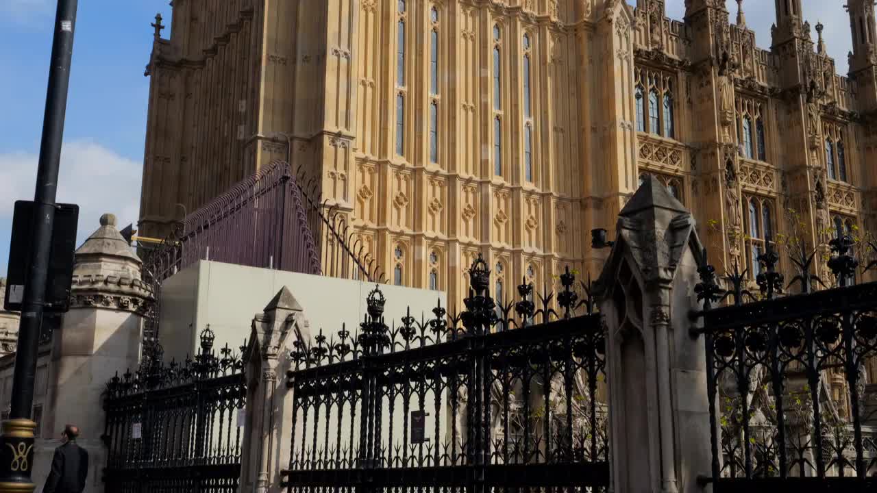 UK Parliament Exterior in Sunny Spring Weather