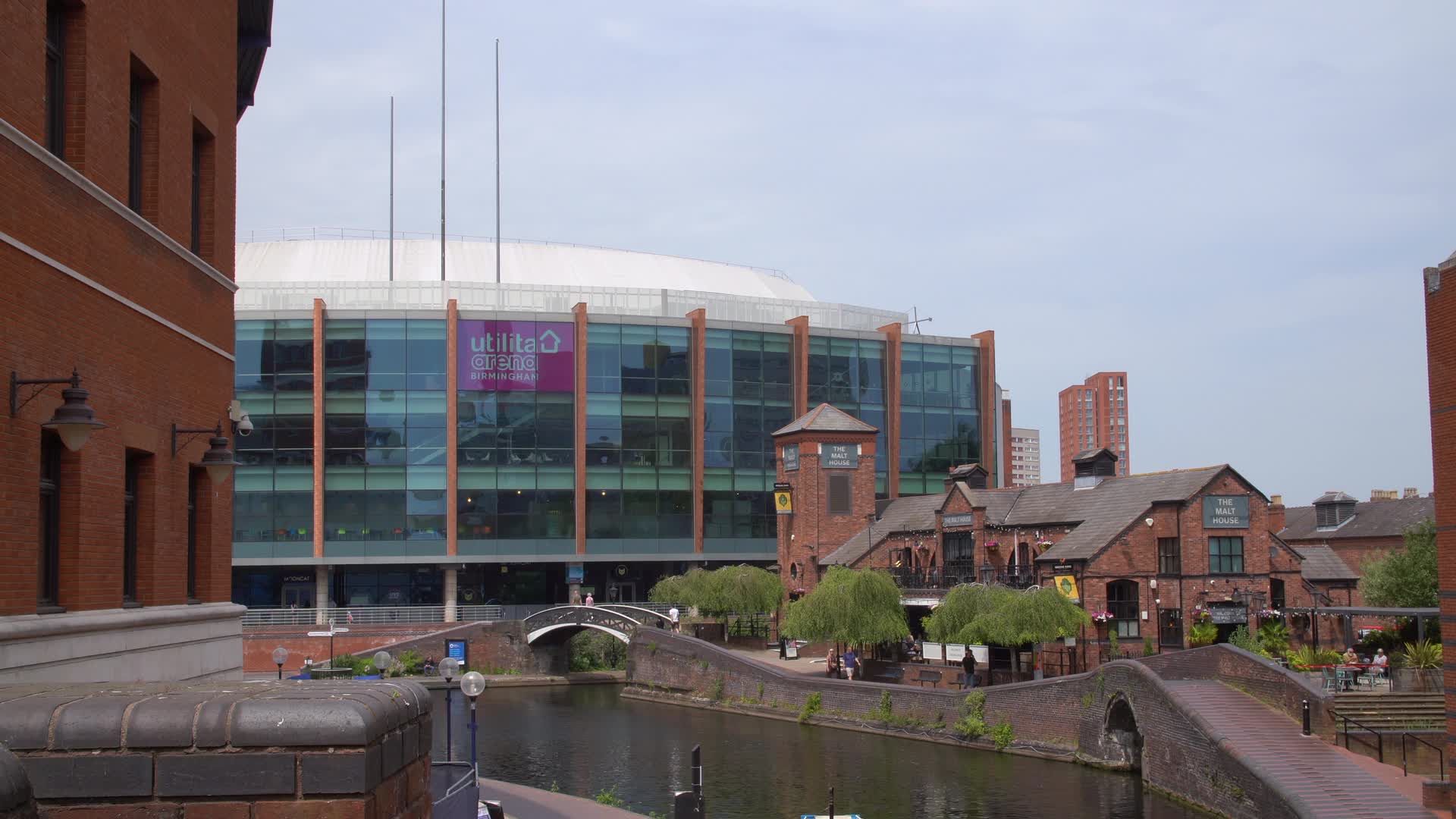Utilita Arena and Canal Scene in Birmingham, UK