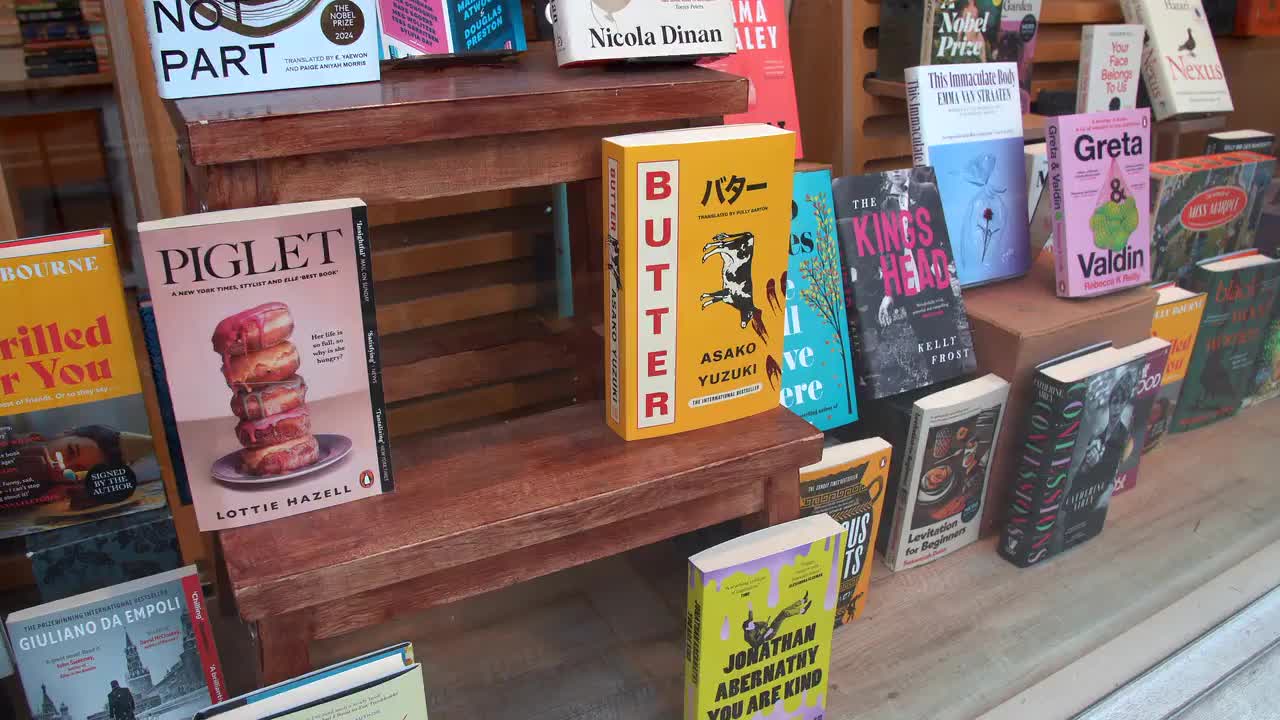 Bookstore Window Display with Popular Titles