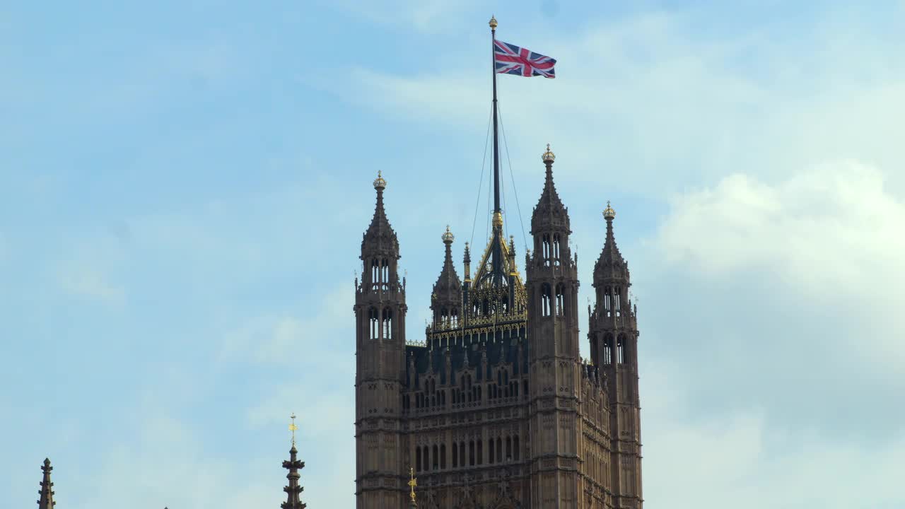 Union Jack Flying Over UK Parliament in London