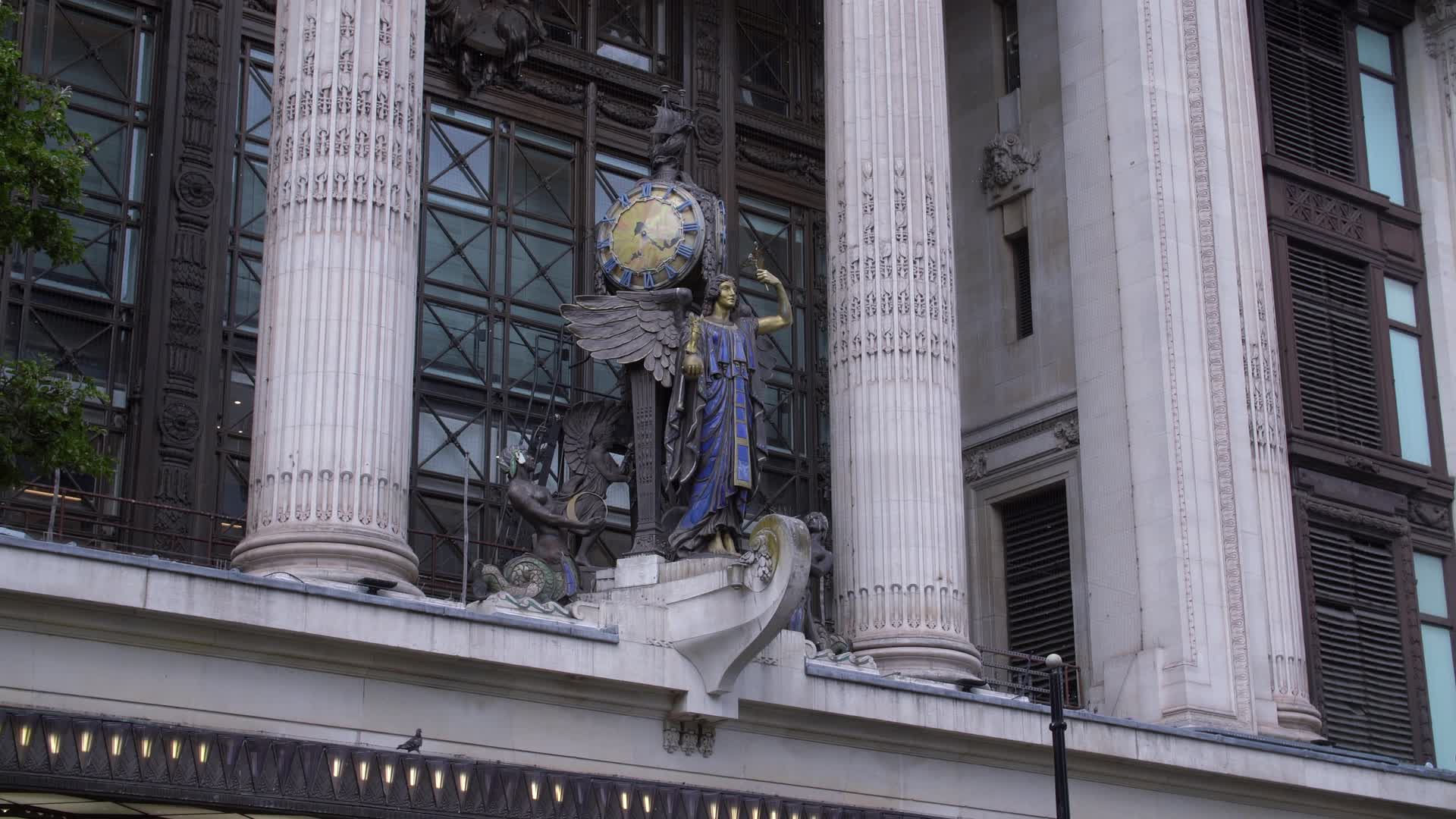 Selfridges London Exterior with Clock Statue