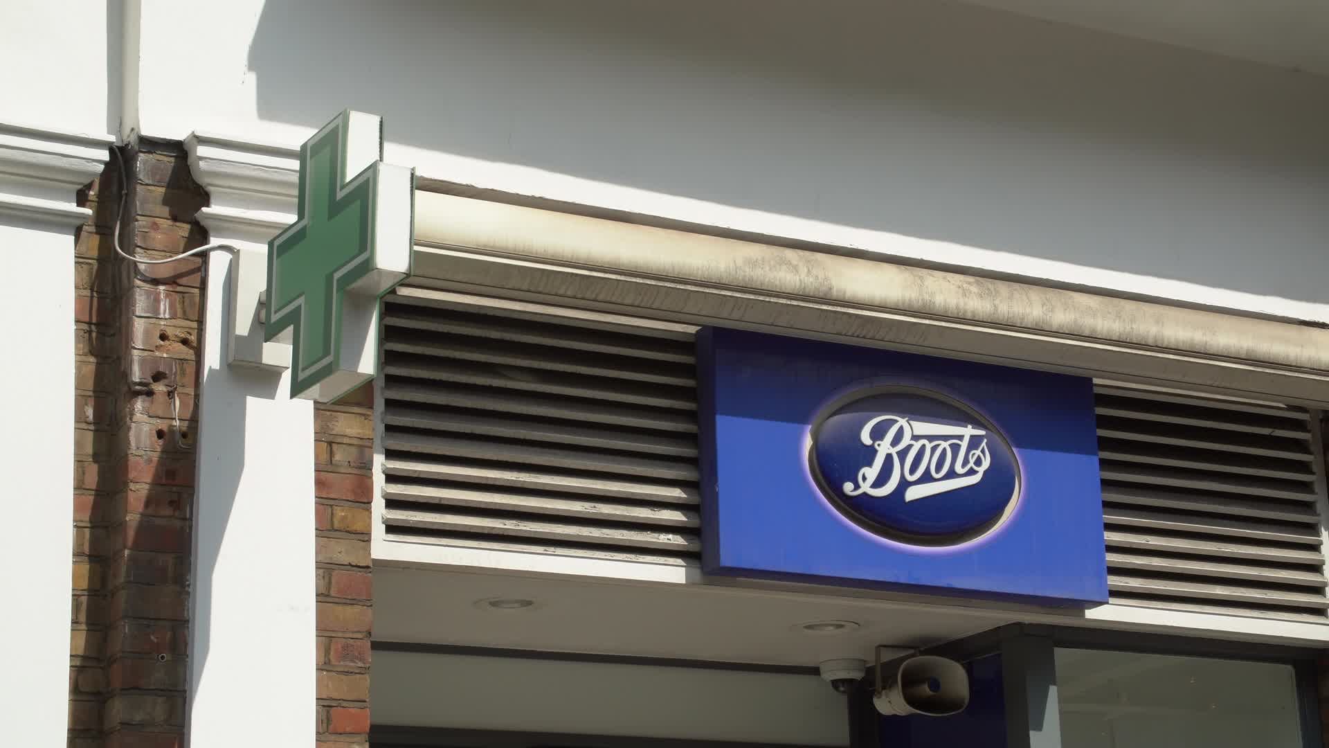 Boots Storefront Featuring Pharmacy Signage in London
