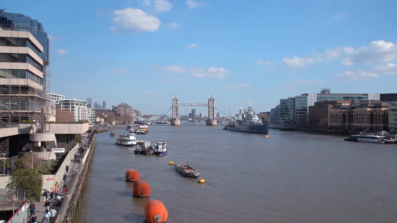 Tower Bridge Aerial View on Sunny Day 4K