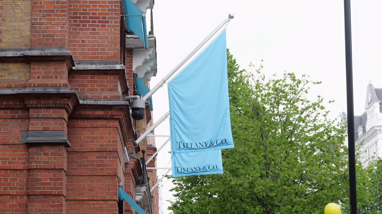 Tiffany and Co. Storefront with Iconic Blue Flag in London