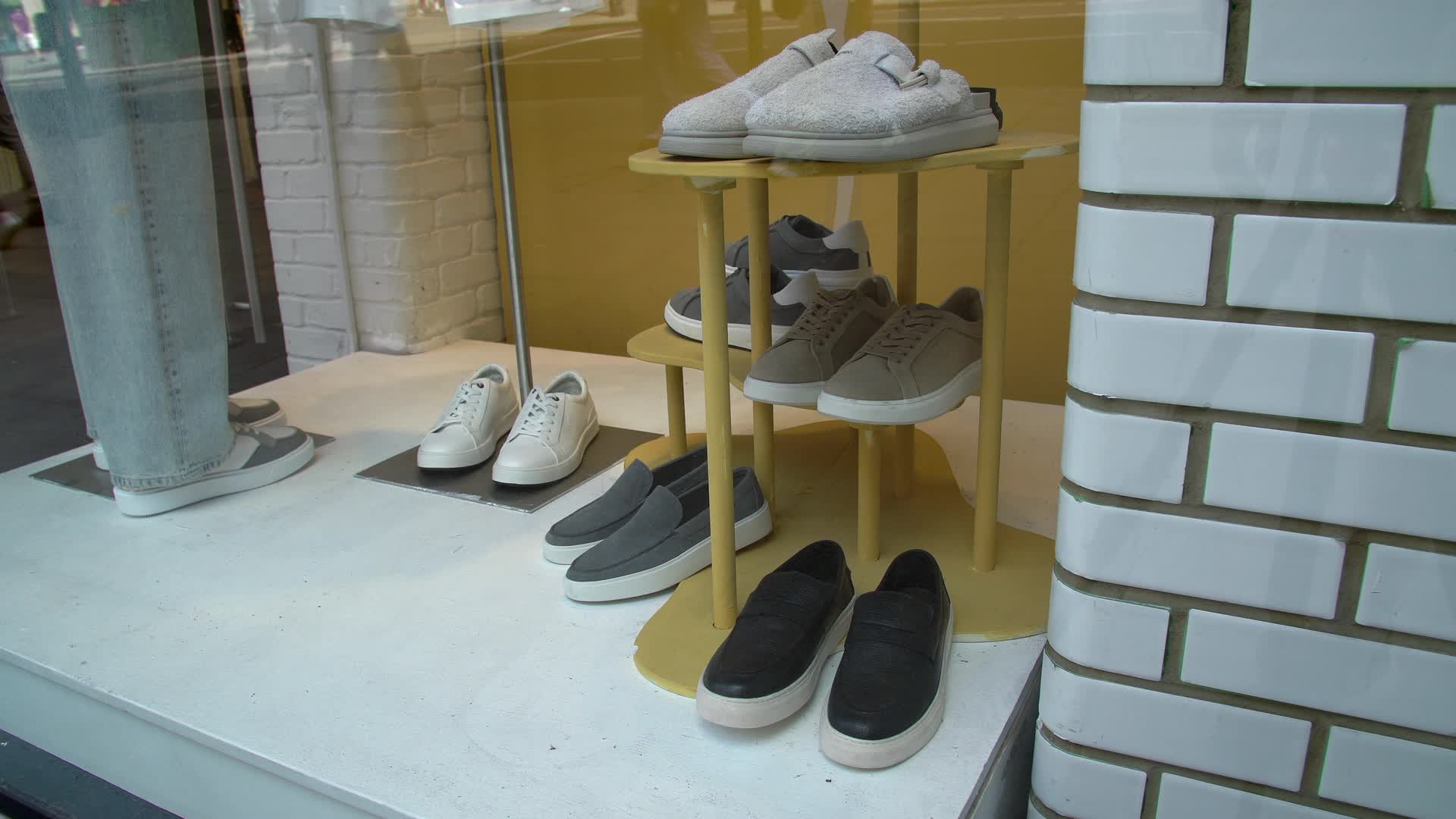 Stylish Shoe Display in Storefront Window