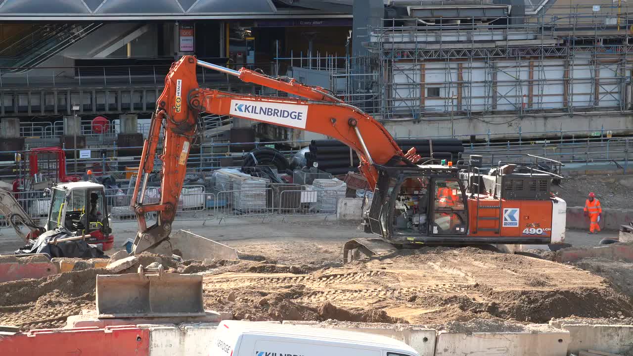 Excavators at Urban Construction Site
