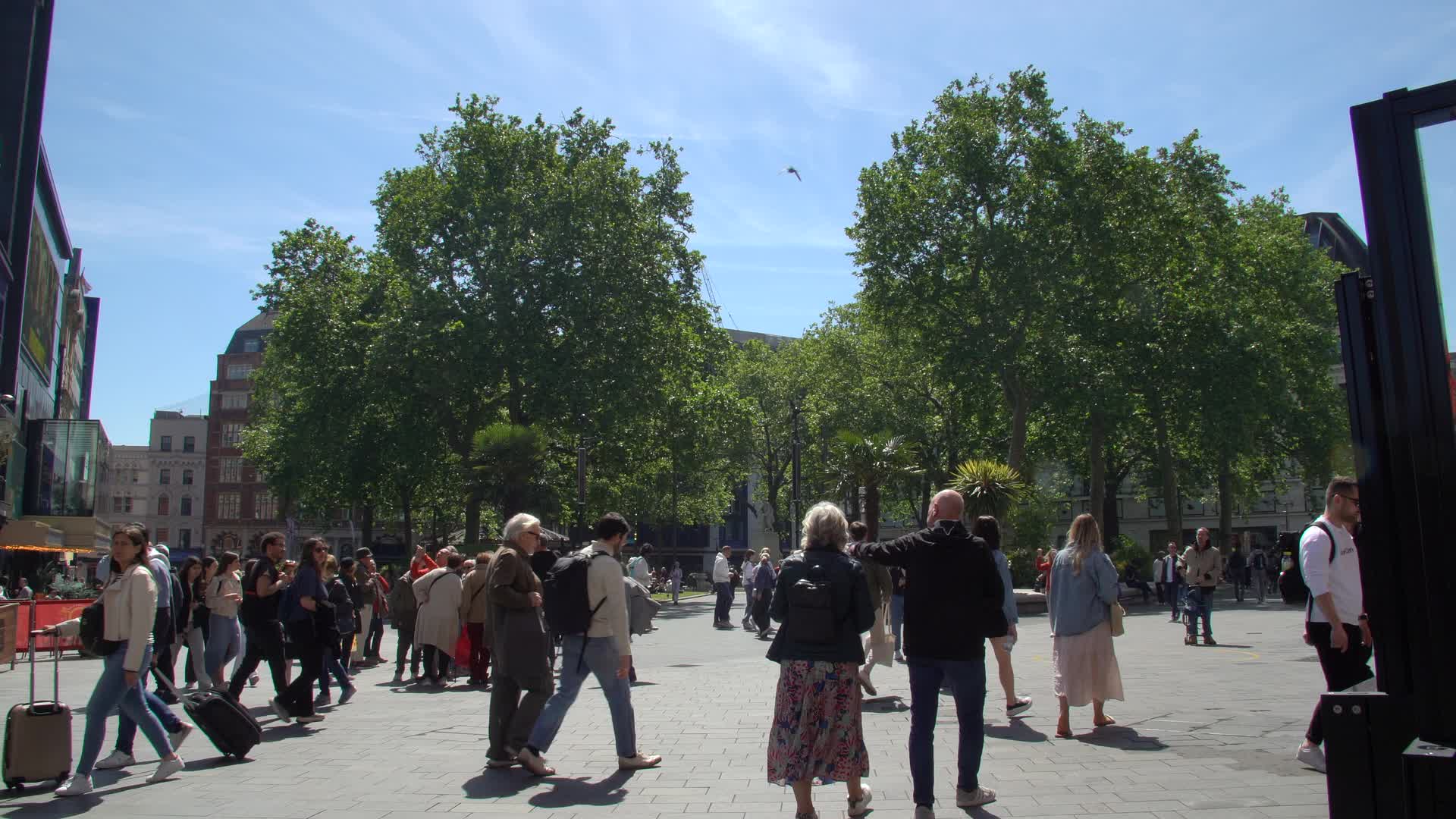 Busy Urban Square on a Sunny Day
