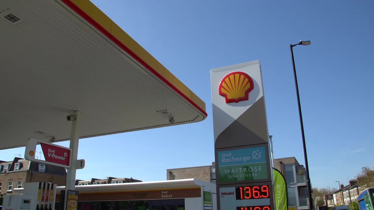 Shell Gas Station with Fuel Prices and Clear Sky