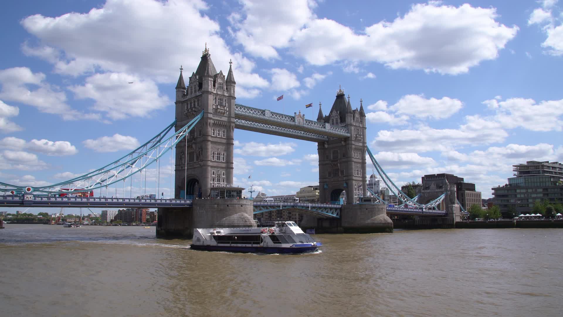 Tower Bridge in London with Passing Boat