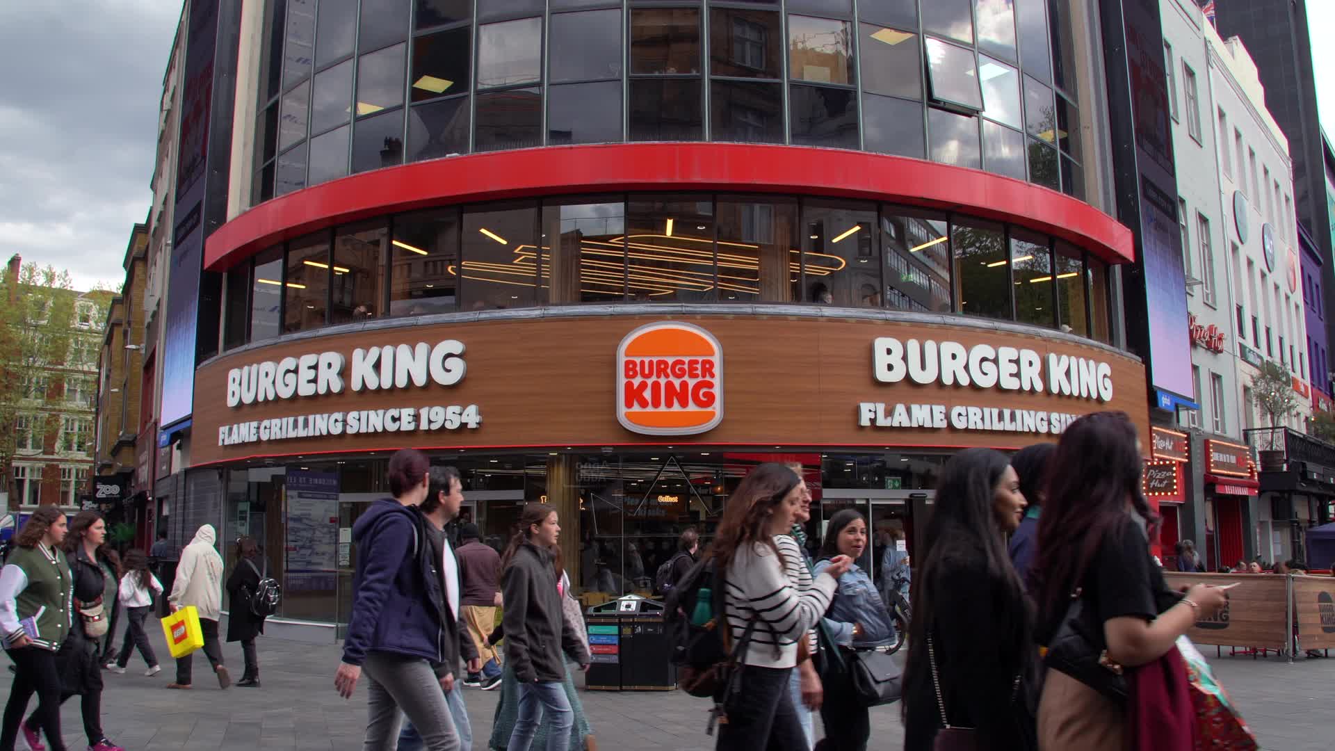 Busy Urban Scene at Burger King Exterior