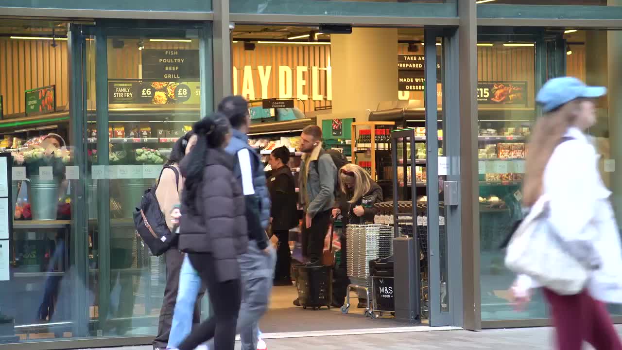 Busy Entrance of M&S Food Store
